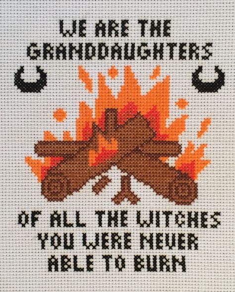 Magical Embroidery, Granddaughters Of The Witches, Witch Cross Stitch, Funny Embroidery, Stitch Witchery, Cross Stitch Quotes, English Paper Piecing Quilts, Halloween Cross Stitch Patterns, Halloween Cross Stitches