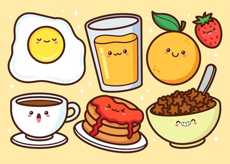 Food Drawing Easy, Breakfast Stickers, Fruit Sketch, Felt Food Diy, Cute Pizza, Food Doodles, 귀여운 음식 그림, Food Collection, Cute Food Drawings