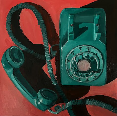 Retro Phone Painting, Vintage Phone Illustration, Telephone Drawing, Higher Art, New Mommy, Object Drawing, Retro Phone, Portfolio Ideas, Vintage Phones