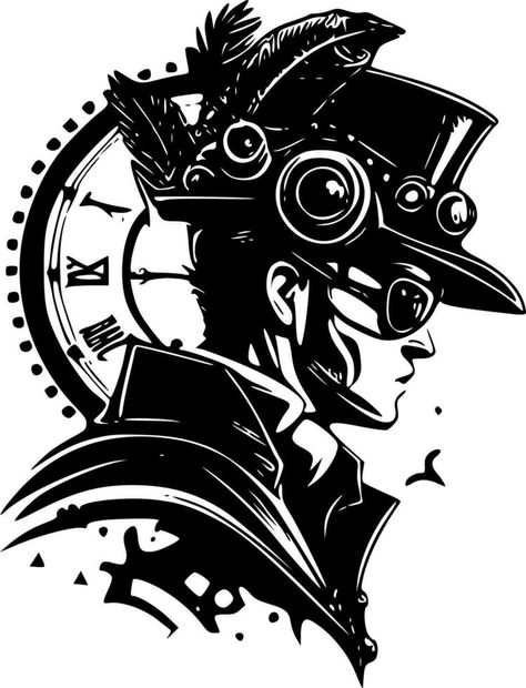 Steampunk - Black and White Isolated Icon - Vector illustration Steampunk Black And White, Steampunk Icons, Ink Reference, Steampunk Illustration, Steampunk Black, Steampunk Art, Graphic Templates, Illustration Vector, Fashion Illustration