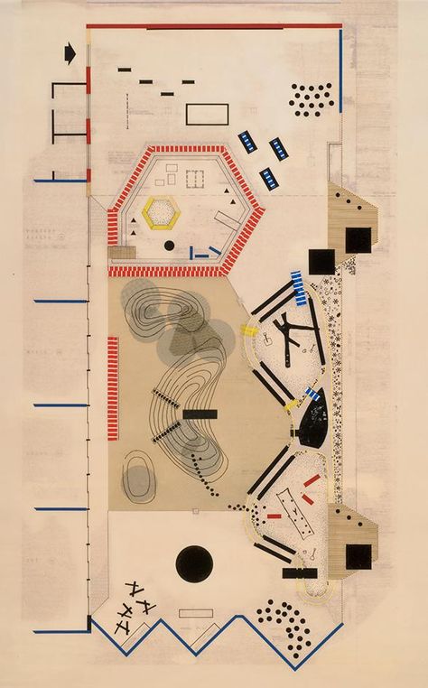 Drawing by Cornelia Oberlander Collage Map Architecture, Abstract Diagrams Architecture, Creative Mapping Architecture, Collage Architecture, Expo 67, Plans Architecture, Long Bench, Architecture Collage, Concept Diagram