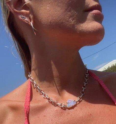 Anyone else as obsessed with this rough cut opal silver choker chain necklace that I’ve handcrafted for @sonjq as I am?! 💖⛓️🩵⛓️💖 Do you know that unlike Welo Opals from other countries, Natural Solid Aussie Opals DO NOT lose their colour in the water. On the contrary, they shine EVEN brighter when wet!! 🔆🌟💠⭐️🔅 Made to order - DM me for your own unique piece✨⛓️ 💠⛓️✨ Choker Chain Necklace, Choker Chain, Silver Choker, Chain Choker Necklace, Welo Opal, Rough Cut, Dm Me, Unique Pieces, Choker