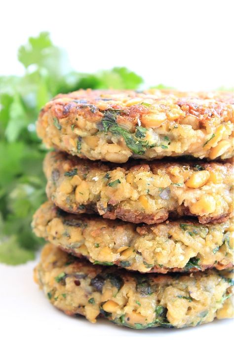 Chickpea Burgers ~ These vegan veggie burgers are quick and easy to make with simple ingredients. Ready to serve in 20 minutes! Veggie Burger Toppings, Vegetable Patties, Vegan Veggie Burger, Chickpea Burgers, Chic Peas, Homemade Veggie Burgers, Vegan Oil Free, Vegan Egg Replacement, Vegan Tzatziki