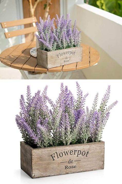 Artificial Lavender Flowers #springdecor #spring #homedecor Fake Lavender, Lavender Plants, Plants For Home, Lavender Plant, Rustic Farmhouse Style, Lavender Flowers, Wooden Box, Home Style, Spring Decor