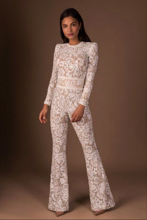 White Flare Jumpsuit, Evening Jumpsuits, Jumpsuit Lace, Nadine Merabi, Statement Outfit, Evening Jumpsuit, Honeymoon Outfits, Flare Jumpsuit, Autumn Wardrobe