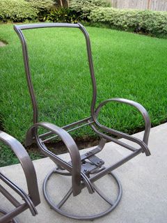 Redo patio furniture Patio Chairs Makeover, Outdoor Sling Chair, Reupholster Chair Dining, Patio Furniture Makeover, Landscaping Ideas On A Budget, Chair Repair, Lawn Furniture, Comfy Seating, Inexpensive Furniture