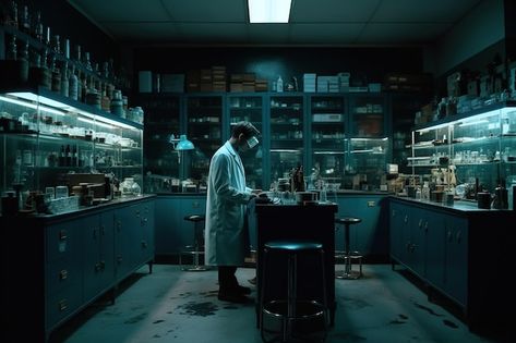 Lab Testing Aesthetic, Evil Scientist Lab, Evil Science Lab, Dystopian Laboratory, Evil Science Aesthetic, Scientist Lab Aesthetic, At Home Laboratory, Dark Medical Aesthetic, Messy Laboratory