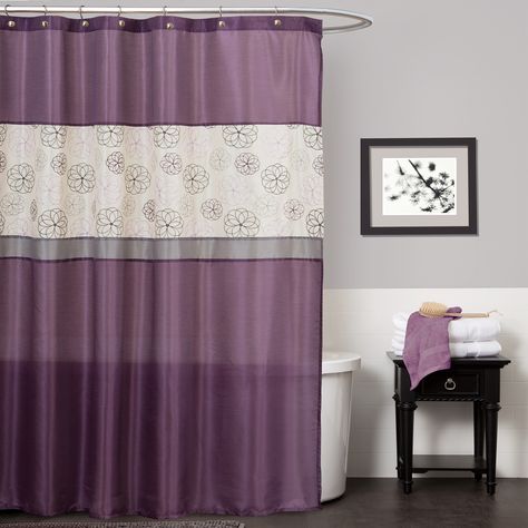 Covina Fabric Shower Curtain Dark Purple Bathroom, Purple Bathroom Accessories, Black White Bathroom, Purple Shower, Purple Bathroom Decor, Purple Shower Curtain, Rest Room, Purple Bathrooms, Gray Bathroom