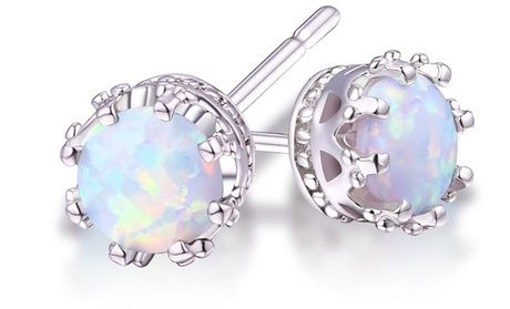 2.00 CTW Genuine Opal Crown Stud Earrings Elegant Earrings Classy, Opal Crown, Mens Diamond Stud Earrings, White Opal Stud Earrings, How To Clean Gold, Clean Gold Jewelry, Opal Stud Earrings, Crown Earrings, Opal Earrings Stud