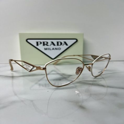 Upgrade your eyewear game with these designer Prada glasses frames! From rose gold to black with gold tortoise shell, we've got you covered. Choose from a variety of styles including round, square and cat eye. Made in Italy with high-quality materials, these frames are perfect for a modern and classic look. #PradaEyewear #DesignerFrames #ItalianStyle #eBaySeller #PRADA #Eyeglasses #Women #RoseGold #Designer #Italian #NoPattern #eBay #eBayShop #Metal #Classic #Round #FullRim #Prada #Italy Prada Eyeglasses Women, Prada Glasses Frames Woman, Trendy Eyewear, Prada Glasses, Gold Eyeglasses, Prada Eyeglasses, Gold Triangle, Prada Eyewear, Prada Sunglasses