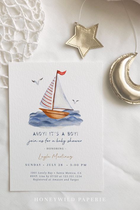 Nautical Birthday Invitations, Sailor Birthday, Nautical Baby Shower Invitations, Nautical Invitations, Ocean Baby Showers, Space Birthday Invitation, Ahoy Its A Boy, 16th Birthday Invitations, Nautical Birthday