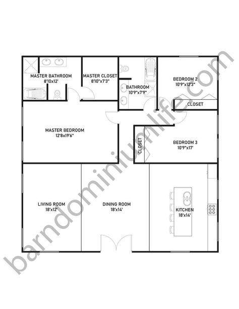 40x40 Barndominium Floor Plans – 8 Brilliant Designs to Suit Varied Tastes 3 Bed Barndominium With Shop, 40x40 Barndominium, House Plan With Loft, Small Barndominium, Barndominium Plans, Two Story House Plans, Barndominium Floor Plans, Simple House Plans, Floor Plan Layout