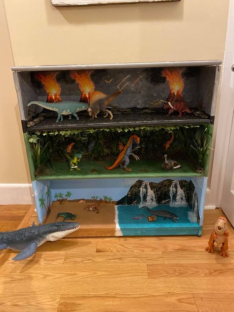 Dinosaur Doll House, Barbie House With Elevator, Dino Storage, Dinosaur Toy Storage, Dinosaur Habitat, Dino Doll, Dino Theme, Dino Toys, Playroom Ideas