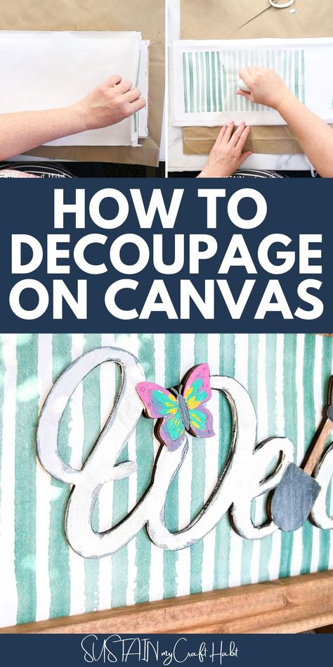 We're sharing the step by step instructions for how to decoupage on canvas to achieve best results. Decoupage Canvas, Reverse Canvas Sign, Decoupage On Canvas, Fall Crafts For Adults, Decorative Paper Napkins, Cheap Wall Art, Reverse Canvas, Creative Wall Decor, Decoupage Furniture