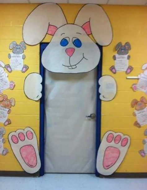 Easter Classroom Door, Door Decoration For Preschool, Bunny Door Decoration, Easter Bunny Door Decoration, Easter Door Decorations, Spring Classroom Decorations, Spring Classroom Door, Easter Classroom, Spring Door Decoration