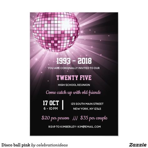 Disco ball pink invitation Engagement Party Diy, Mitzvah Themes, Corporate Dinner, Pink Invitation, Anniversary Gift Diy, Disco Theme, Black Invitation, Pink Cards, Engagement Party Invitations