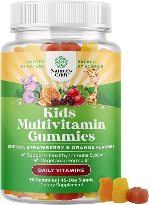 Delicious Daily Kids Multivitamin Gummies - Multivitamin for Kids Immunity Support Gummies with Vitamins A C D3 E B Zinc - Kids Vitamins Gummy Multivitamin Formula - Halal Gelatin and Gluten Free Kids Vitamins, Nature Crafts Kids, Kids Multivitamin, Immunity Support, Vitamins For Kids, Daily Vitamins, Immune Support, Multivitamin, Dietary Supplements