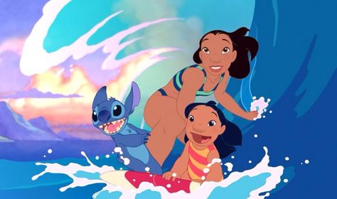 Disney's Lilo & Stitch: Stitch, Lilo and Nani surfing Lilo And Stitch 2002, Lilo Et Stitch, Ohana Means Family, Lilo Y Stitch, Disney Lilo, Disney Stitch, Stitch Disney, Disney Stuff, Disney Love