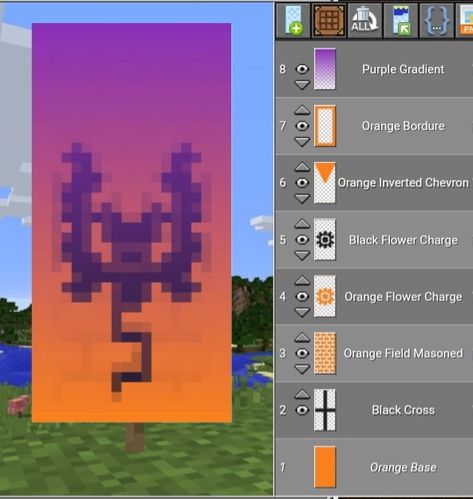 Minecraft sunset bat banner Best Minecraft Banners, Banners Minecraft, Minecraft Cool, Cool Minecraft Banners, Minecraft Banner Patterns, Banner Patterns, Case Minecraft, Minecraft Food, Minecraft Banner