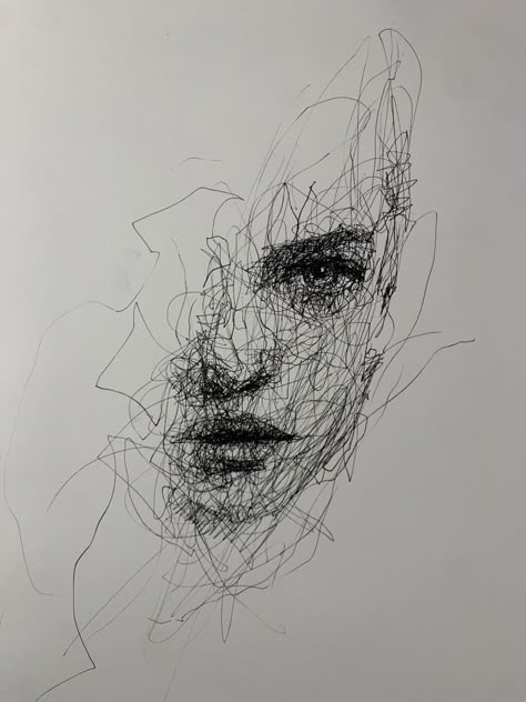 Scribble Pen Drawing, Disintegrate Art, Charcoal Mixed Media, Abstract Pen Art, Mad Drawing, Scribbling Art, Mad Charcoal, Abstract Charcoal Art, Portrait Line Drawing