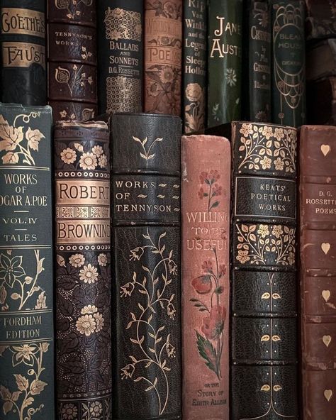 Old Poetry, Book Spines, Pretty Books, Victorian Books, Library Aesthetic, Book Spine, Vintage Library, Vintage Book Covers, Aesthetic Books