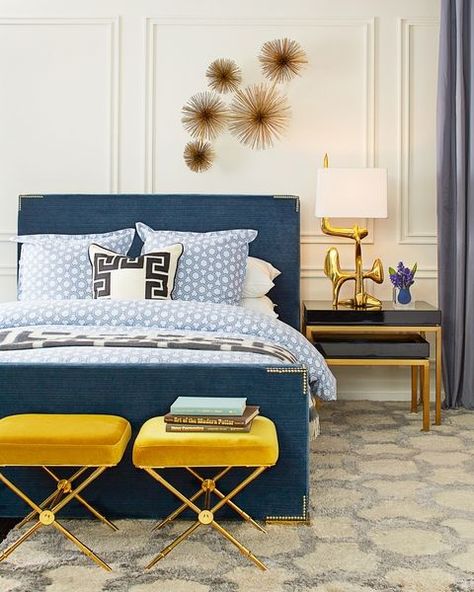 From minimal designs to more layered and lived-in spaces, the foot of the bed is an unsuspecting focal point for most bedrooms. Here's how to style it. Blue Bed, Bedrooms Decor, Contemporary Homes, Top Interior Designers, Jonathan Adler, Blue Bedroom, Queen Bed, Modern Bed, Beautiful Bedrooms