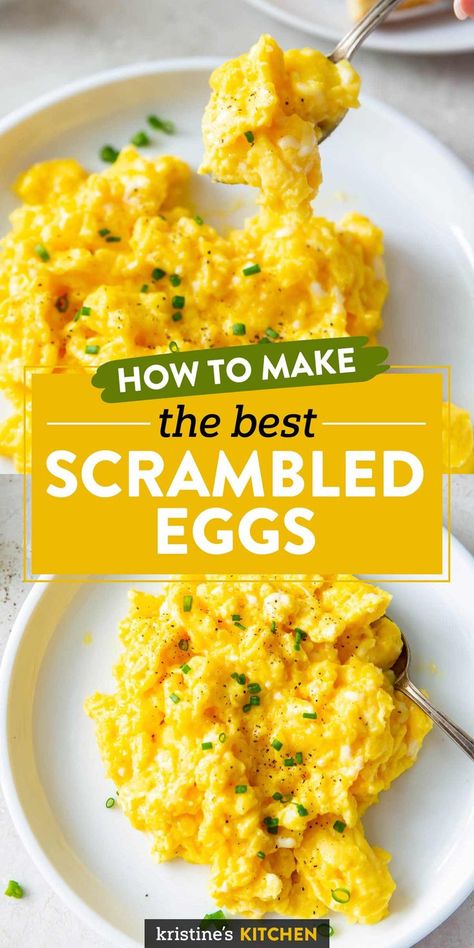 The best Scrambled Eggs Recipe! How to make scrambled eggs that are fluffy, soft and creamy. Make them for a crowd or to serve just one. An easy breakfast idea! Scrambled Egg Skillet Recipes, The Best Scrambled Eggs, Easy Scrambled Eggs, Breakfast Eggs Scrambled, Best Scrambled Eggs, Scrambled Eggs With Cheese, Deviled Eggs Recipe Classic, Creamy Scrambled Eggs, Fluffy Scrambled Eggs