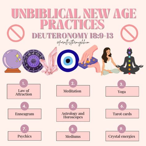 Read Deuteronomy 18:9-13!! I have blog posts all about new age practices: astrology, yoga, mediation, Halloween, enneagram and law of attraction explaining why as Christians we should not do them. #newage #spiritual #spirituality #astrology #yoga #newagetojesus #worshipgod #jesuslover #jesus #christian #christianblogger #scripture #bible #verse #jesuslovesyou #christiangirl #christianquotes Becoming A Woman, Scripture Bible, A Woman Of God, Cute Bibles, Jesus Today, Women Of God, Bible Study Notebook, Christian Bible Study, To Be A Woman