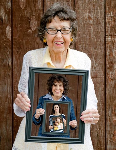 One of the BEST Pinterest idea I used. 4 generation picture of my 92 year old grandma (yes, that's her real hair color that she's NEVER colored - amazing), my mom, myself and my 2 daughters.  We will always treasure this special picture. My grandparents' barn was used as the backdrop which gives it character as well. 4 Generations Photo, Generation Pictures, Generation Photo, Special Pictures, Photographs Ideas, Cadeau Diy, 60th Birthday Gifts, 인물 사진, Birthday Gift Ideas