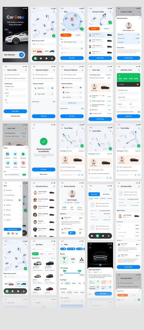 Car Ride & Rental App UI Kit — Figma Resources on UI8 Car App Design, Ride Sharing App, Ride App, Car Service App, Car Rental App, Rental Mobil, Car App, Car Ui, Wireframe Design