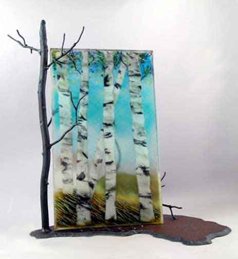 Birches...Love this! Fused Glass Birch Trees, Glass Frit Painting, Frit Painting, Glass Landscape, Tiffany Glass Art, Glass Fusing Ideas, Glass Trees, Fused Glass Panel, Fused Glass Wall Art