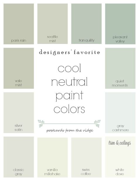 Designers' favorite cool neutral paint colors from Benjamin Moore with room photos. They all coordinate so nicely! Postcards from the Ridge Ceiling Classic, Interior Paint Colors Schemes, Revere Pewter, Paint Color Schemes, Neutral Paint Colors, Fixer Upper Style, Neutral Paint, Bedroom Paint Colors, Interior Paint Colors