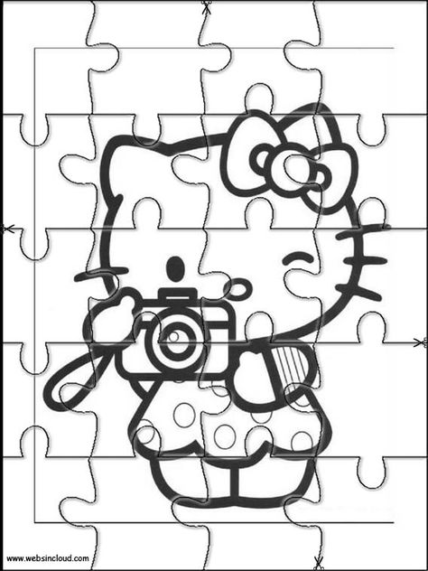 Hello Kitty Printable, Nanny Job, Puzzle Piece Crafts, Hello Kitty Printables, Puzzle Photo, Hello Kitty Birthday Party, Scroll Saw Patterns Free, Paper Dolls Diy, Hello Kitty Crafts