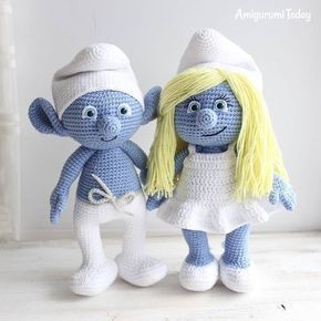 Smurf and Smurfette - patterns by Amigurumi Today Amigurumi Today, Advanced Crochet, Crochet Geek, Pola Amigurumi, Beginner Crochet Projects, Haken Baby, Crochet Animal Patterns, Crochet Dog, Crochet Doll Pattern