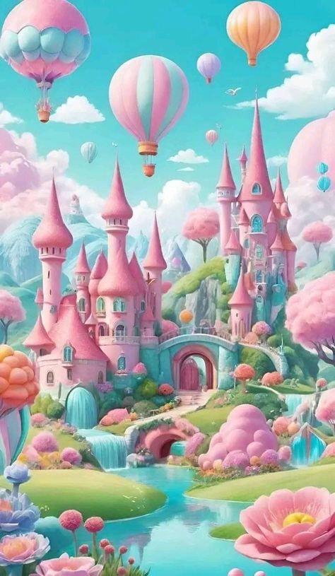 Pastel Castle, Candyland Games, Magical Girl Aesthetic, Castle Background, Pink Castle, Iphone Wallpaper Stills, Fantasy Wall Art, Print Design Art, Cute Backgrounds For Phones