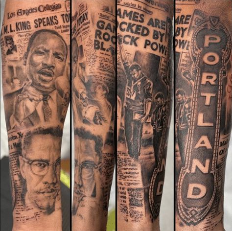 Black Lives Matter Tattoo Designs To Support The Cause - find our best 10 examples by tapping the pin  #MartinLutherKingTattoo #MartinLutherKingTattooDesigns #tattoos #tattoostylist Black Leaders Tattoo, Paid In Full Tattoo, African Sleeve Tattoo, People Tattoos, Black People Tattoos, Tattoo Homme, Dark Skin Tattoo, Black Men Tattoos, Simpsons Tattoo