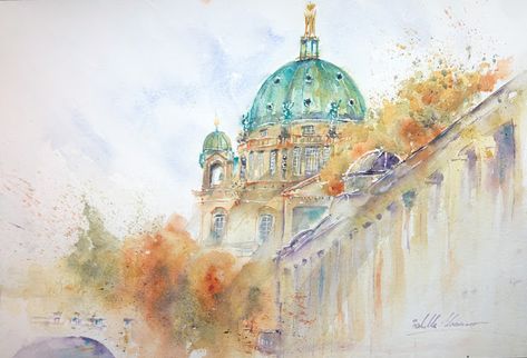 Berlin Watercolor, Watercolor Loose, Berlin Cathedral, Watercolour Challenge, Berlin Art, Art Demo, Berlin City, Watercolor Ideas, Berlin Wall