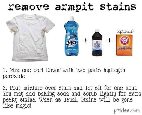 Get rid of yellow armpit stains with stuff you already have in your house. | 21 Brilliant Solutions To Life's Awkward Problems Remove Armpit Stains, Homemade Shower Cleaner, Armpit Stains, Pit Stains, Diy Cleaning Solution, Cleaner Recipes, Sweat Stains, Diy Cleaners, Cleaners Homemade