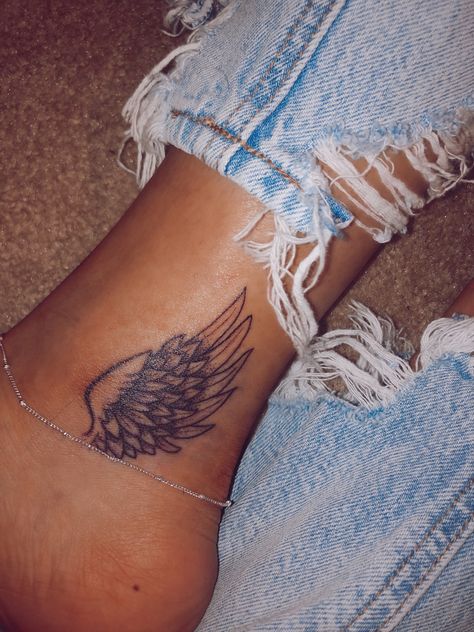 Inside Ankle Tattoo Cover Up, 2001 Ankle Tattoo, Name On Ankle Tattoo, Ankle Tattoo Inside, Baddie Ankle Tattoos, Wings On Ankle Tattoo, Ankel Tattoos Simple, Ankle Wing Tattoo, Side Ankle Tattoos For Women