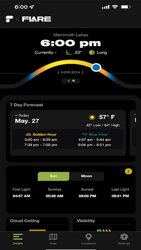 Golden Hour and Sun Tracker Sunset App, Cloud Ceiling, Photography Apps, Mammoth Lakes, Sunrise And Sunset, Blue Hour, Best Photography, Sun Moon, One Light