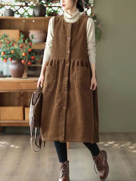 Corduroy Dress Outfit, Corduroy Overall Dress, Button Vest, Dungaree Dress, Vintage Corduroy, Corduroy Dress, Plus Size Sweaters, Overall Dress, Linen Clothes