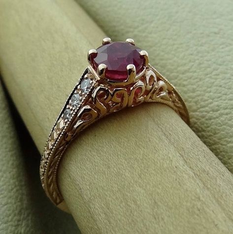 Vintage Ruby and Diamond Antique Style Engagement Ring / Promise Ring 14k Rose Gold Very Petite July Gothic Forest, Ruby Engagement Ring Vintage, Antique Ruby Ring, Antique Style Engagement Rings, Ruby Ring Vintage, Ruby Wedding Rings, Vintage Gold Engagement Rings, Wedding Aesthetics, Ruby Ring Gold