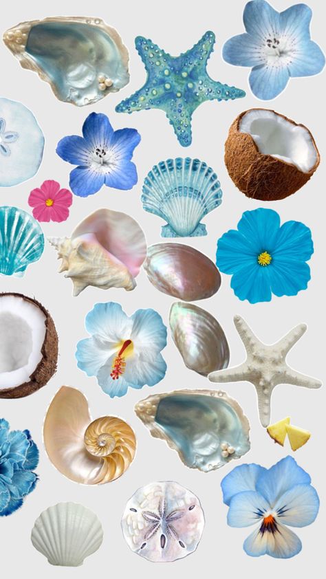 Blue Beach Wallpaper, Blue Aesthetic Beach, Aesthetic Beach Wallpaper, Cute Backrounds, Beach Scrapbook Layouts, Cute Summer Wallpapers, Scrapbook Printing, Flower Collage, Flower Icons