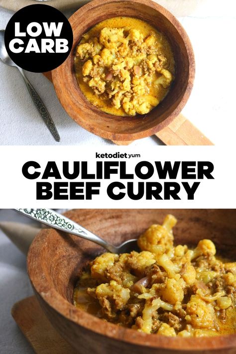 Keto Ground Beef Cauliflower Curry Califlower Curry, Ground Beef Cauliflower, Curry Ground Beef, Beef Cauliflower, Keto Curry, Keto Ground Beef, Healthy Ground Beef, Curry Ingredients, Low Carb Recipe