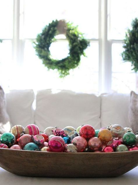 a wooden dough bowl with vintage ornaments is ideal for Christmas decor of various spaces and can be used as a centerpiece Dough Bowl Centerpiece, Vintage Ornament Wreath, Christmas Bowl, Vintage Christmas Stockings, Wooden Dough Bowl, Christmas Tablescape, Christmas Tabletop, Rustic Crafts, Tabletop Christmas Tree