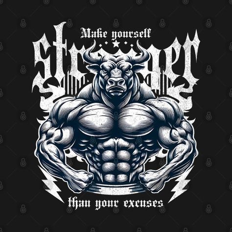 Check out this awesome 'bull+bodybuilding+make+yourself+stronger' design on @TeePublic! Gym Business, Bodybuilding T Shirts, Bull Logo, Body Gym, Black Bull, Gym Design, Paper Cut Art, Pride Tshirts, Funny Movies