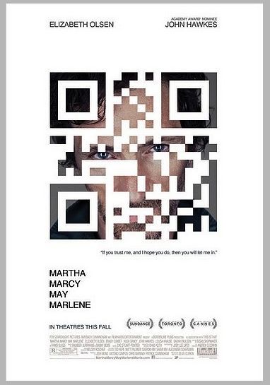 QR Code advertising for 'Martha, Marcy, May, Marlene' Disco Branding, Martha Marcy May Marlene, John Hawkes, Qr Scanner, Promo Flyer, Hugh Dancy, Code Art, Layout Inspiration, Creative Advertising