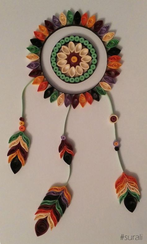 Paper Quilling Petals Tutorial #paperquillingflowerspattern 195 Quilling Paper Wall Hanging, Quilling Hanging Decor, Paper Quilling Wall Hanging, Quilling Work Ideas, Paper Quilling Dream Catcher, Quilling Wall Hangings, Wall Decoration Ideas With Paper Craft, Quilling Mandala Pattern, 3d Quilling Ideas