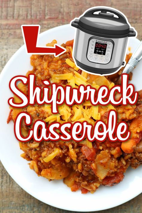 Instant Pot Amish Shipwreck Casserole--an old fashioned frugal recipe to clean out your kitchen that comes together quickly with the help of your Instant Pot. Shipwreck Casserole, Multi Cooker Recipes, Casserole Side Dishes, Easy Beef Stew, Pressure Cooking Recipes, Beef Casserole Recipes, Amish Recipes, Instant Pot Dinner Recipes, Easy Instant Pot Recipes