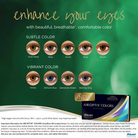 Come check out Alcon Air Optix Colors at your local #RinkovEyecare! Air Optics Color Contacts, Eye Contacts Lenses, Contacts Makeup, Reptile Contact Lenses, Solotica Contacts, Natural Blue Contact Lenses, Blue Green Contact Lenses, Air Optix, Contacts Lenses